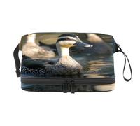 Three Indian Runner Ducks Double Layer Cosmetic Bag for Women and Girls, Travel Toiletry Bag Makeup Handy Pouch Organiser Bag with Brush Compartment