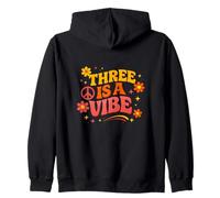 Three Is A Vibe Groovy Retro 70s Peace 3rd Birthday Zip Hoodie