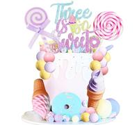 Three is So Sweet Cake Topper Donut 3rdBirthday Party Decorations Donut Ice Cream Party Cake Decor for Sweet Dessert Theme Birthday Party Supplies