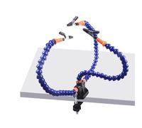 Three-Jaw Clamp for Soldering Stations, Adjustable Third Hand with Flexible Arms and for Alligator Clips, Heat-Resistant Silicon Tips, Removable Feet, 15 x 15 x 5 cm, Blue