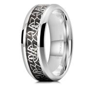 THREE KEYS JEWELRY 316L Stainless Steel Ring for Men Women- 8mm Width Black/Silver/Gold Plated Wedding Rings With Celtic Knot Pattern Inlay Beveled Edge Comfort Fit Promise Ring Size 7-13, 9 UK
