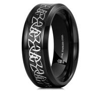 THREE KEYS JEWELRY 316L Stainless Steel Ring for Men Women- 8mm Width Black/Silver/Gold Plated Wedding Rings With Celtic Knot Pattern Inlay Beveled Edge Comfort Fit Promise Ring Size 7-13, 6 UK