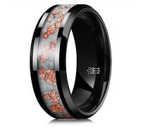 THREE KEYS JEWELRY 4mm/8mm Black Domed High Polished Tungsten Ring Wedding Band Engagement Ring for Men Women Couple Comfort Fit Inlay Rose Gold Folis/Custom Ring, 9.5, Tungsten Carbide, No Gemstone