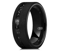 THREE KEYS JEWELRY 4mm/8mm Black/Gold/Rose Gold Tungsten Ring Wedding Band Engagement Ring Custom Ring for Men Women Couple Comfort Fit Matte Finish Edge Center Inlay Silver Shreds/Red Foils, 12
