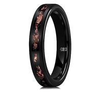 THREE KEYS JEWELRY 4mm/8mm Black/Gold/Rose Gold Tungsten Ring Wedding Band Engagement Ring Custom Ring for Men Women Couple Comfort Fit Matte Finish Edge Center Inlay Silver Shreds/Red Foils, 4.5 UK
