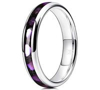 Three Keys Jewelry 4mm Womens Rings Unique Tungsten Carbide for Women Black Sand with Purple Abalone Shell Inlay Ring Wedding Band Gifts Bands Rings for Women Silver Size 10
