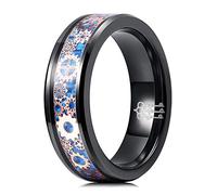 THREE KEYS JEWELRY 6mm 8mm Steampunk Gear Wheel Blue Carbon Fiber Black Tungsten Wedding Ring, Non-Precious Metal, not known