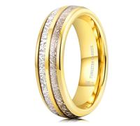 THREE KEYS JEWELRY 6mm 8mm Tungsten Carbide Wedding Band for Men Women, Authentic Style Silver/Black Meteorite Inlay Domed Polished Comfort Fit Anniversary Engagement Ring, Size 5-15, 12, Metal, No