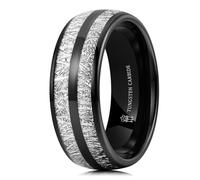 THREE KEYS JEWELRY 6mm 8mm Tungsten Wedding Ring Imitated Meteorite Silver Polished Band