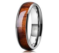 Three Keys Jewelry 6mm Titanium Wedding Band Engagement Ring Silver with Real Santos Rosewood Wood Inlay Comfort Fit Size 7.5