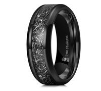 THREE KEYS JEWELRY 8mm Silver Stainless Steel Rings, Men's Wedding Rings Meteorite Inlay Domed Ring for Men Women, Comfort Fit, Durable, 8 mm, Metal, No Gemstone