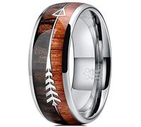 Three Keys Jewelry 8mm Silver Tungsten Wedding Ring with Koa Wood Zebra Wood Two Arrows Inlay Dome Hunting Ring Wedding Band Engagement Ring Size 12