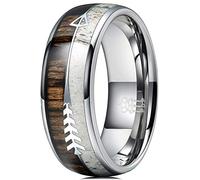 Three Keys Jewelry 8mm Silver Tungsten Wedding Ring with Real Antler Zebra Wood Two Arrows Inlay Dome Hunting Ring Wedding Band Engagement Ring Size 6