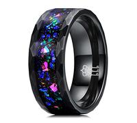 Three Keys Jewelry Men Wedding Bands 8mm Harmmered Tungsten Galaxy Blue Color Stones Carbide Ring Real with Jewels Polished Infinity Unique for Him Black Size 10