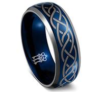 Three Keys Jewelry Mens Tungsten Carbide Unisex Laser Celtic Knot Blue Wedding Bands Rings for Men 8mm Comfort Fit Vintage Size 6