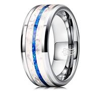 Three Keys Jewelry Mens Tungsten Carbide Unisex Luminous Glowing Polished Flat Silver Blue Stars Color Stone Wedding Bands Rings for Men 8mm Comfort Fit Vintage Size O