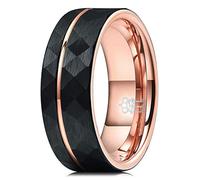 Three Keys Jewelry Mens Tungsten Carbide Unisex Wedding Hammered Bands Rings with Rose Gold Interior & Stripe for Men 8mm Comfort Fit Vintage Black Size 11.5