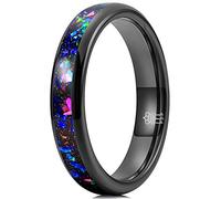 Three Keys Jewelry Tungsten Carbide Womens Galaxy Colourful Color Stones Wedding Band 4mm Ring Polish for Women Inlay Engrave Engagement Black Size 11.5