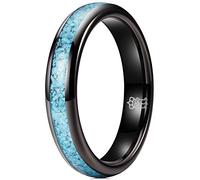 Three Keys Jewelry Women Wedding Bands 4mm Tungsten Viking Carbide Created-turquoise Granules Ring with Jewels Flat Polished Infinity Unique for Her Black size T