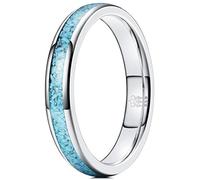 Three Keys Jewelry Women Wedding Bands 4mm Tungsten Viking Carbide Created-turquoise Granules Ring with Jewels Flat Polished Infinity Unique for Her Silver Size 14