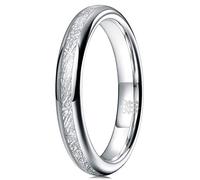 Three Keys Jewelry Women Wedding Hunting 4mm Bands Tungsten Viking Carbide Meteorite Ring with Jewels Polished Infinity Unique for Her Silver Size 10