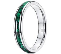 THREE KEYS JEWELRY Womens Charming Jewelry 4mm Tungsten Green Green Stone Inlay Polished Wedding Carbide Ring Band for Women Engagement Silver, Metal, No Gemstone