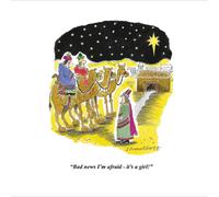 Three Kings Bad News - Its a Girl Funny Xmas Art Humour Christmas Greeting Card by Shadbolt