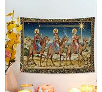 Three Kings Blue Gold Tapestry, Nativity Scene Decorative Wall Hanging, Festive Tapestries Aesthetic for Living Room, Bedroom, Holiday Decor 40x30 Inch