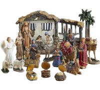 Three Kings Gifts 23 Pieces 5-Inch The Real Life Nativity - Includes Lighted Stable Palm Tree and Chests of Gold Frankincense and Myrrh