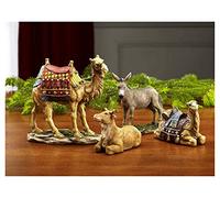 Three Kings Gifts Camels, Donkey & Ox, Polystone Flat Bottom Base for Stability, Home Decorating Christmas Nativity Scene Sets & Figures, 4-Pieces, for The 14 inch Scale Collection