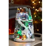 Three Kings Large LED Musical Christmas Animated Winter Snow Mountain Ski Scene 30 x 20cm - Plays a Medley of Christmas Tunes
