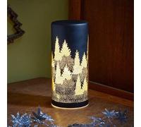 Three Kings LED Light Up Black & Gold Pine Forest 21cm Tall Lantern Lamp Decoration - Battery Operated