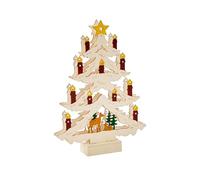 Three Kings Wooden Christmas LED Candle Tree Shaped Decoration 31cm Tall | Works on a Timer | Battery Operated