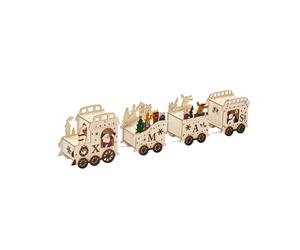 Three Kings Wooden Santa Claus Express Train Locomotive Warm White LEDs Light Up 40cm Long Table Top Decoration