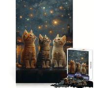 Three Kittens Gazing at Stars Jigsaw Puzzles 1000 Pieces for Adults Memory Boost Warm Time Image Assembly Fine Art Piece (38x52cm)