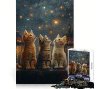 Three Kittens Gazing at Stars Jigsaw Puzzles 1000 Pieces for Adults Think Smart Toy Indoor Play Accurate Cut Lovely Gift (38x26cm)