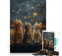 Three Kittens Gazing at Stars Puzzles for Adults 1000 Pieces Brain Challenge Toy Calm Mind Clear Cut Art Collection Piece (50x75cm)