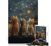 Three Kittens Gazing at Stars Puzzles for Adults 1000 Pieces Brain Challenge Toy Calm Mind Clear Cut Art Collection Piece (50x75cm)