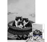 Three Kittens in A Lily Pad Puzzles for Teenagers 1000 Piece Support Memory Strength And Retention Gentle Calm Leisure Activity (38X26cm)