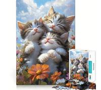 Three Kittens in Flowers 1000 Piece Jigsaw Puzzles for Adults Brain Tease Toy Relax Time Perfect Cut Memorable Gift (38x26cm)