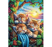 Three Kittens in Magical Forest 1000 Pieces Set Classic Jigsaw Puzzle Couple Puzzle Partners Mind Relaxation Wall Decor Easter New Year Recycled Cardboard Material 1000 PCS