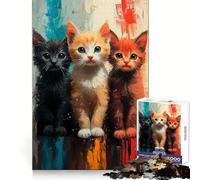 Three Kittens Painting 1000 Piece Jigsaw Puzzles for Adults Jigsaw Thought Toy Indoor Fun Accurate Edge Art Collectible (50x75cm)