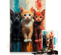 Three Kittens Painting 1000 Piece Jigsaw Puzzles for Adults Jigsaw Thought Toy Indoor Fun Accurate Edge Art Collectible (50x75cm)