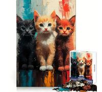 Three Kittens Painting Jigsaw Puzzle for Adults 1000 Pieces Think Smart Toy Home Enjoy Accurate Cut Wall Art Decor (38x26cm)