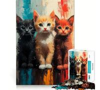 Three Kittens Painting Jigsaw Puzzles 1000 Pieces for Adults Reason Skill Toy Calm Relax Exact Cut Heartfelt Gift (38x52cm)