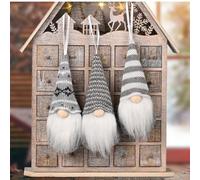 Three knitted Christmas gnome figurines designed to hang on trees or mantels, providing a soft, safe, and whimsical holiday decoration for festive home styling (Gray)