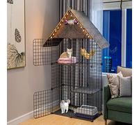 Three Layer Cat Cage, Cat Fence, Small Animal Cage, Portable Wire Mesh Fence for Small Animals, Rabbit Cage, Fence Tent, Black (by