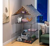 Three Layer Cat Cage, Cat Fence, Small Animal Cage, Portable Wire Mesh Fence for Small Animals, Rabbit Cage, Fence Tent, Black (by