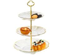 Three-layer Ceramic Fruit Bowl, Durable Metal Stand Structure, Multifunctional Kitchen Countertop Storage, Dishwasher And Microwave Safe, Stylish Table Centerpiece (Clear White 3-storey)