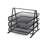 Three-Layer File Tray Organizer Office Supplies Desktop Metal Storage Management Rack Mesh Multifunctional(Black)